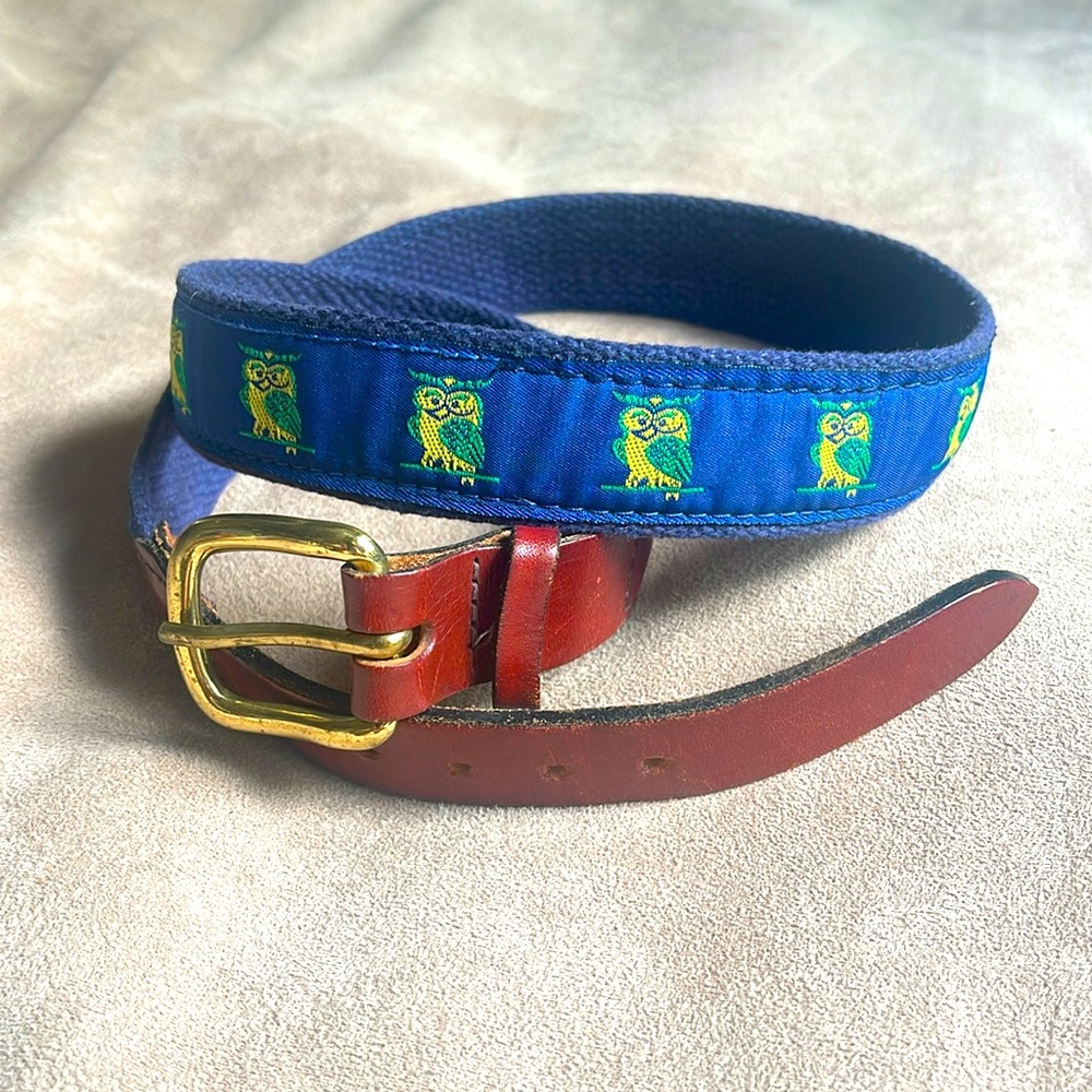 Vintage OWL Leather Man sz 30 made in Essex CT USA solid brass buckle FABRIC &